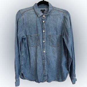 J Crew Every Day Chambray Long Sleeve Button-up Womens Top Size 10